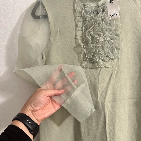 Zara Light Green Ruffle Mini Dress - Picture 4 of 9